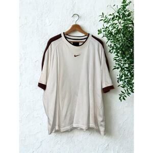 Nike Center Swoosh Ringer Raglan T-Shirt White Maroon XXL Early 90s Taiwan